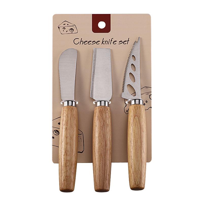 Stainless Steel Cheese Knife & Fork Set, Rubber Wood Handles - Western Tableware