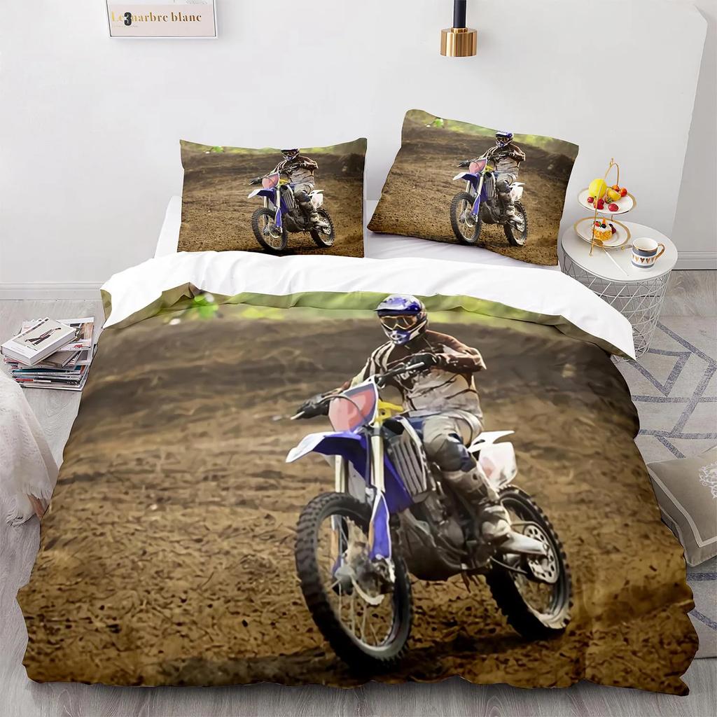Motorcycle Rider Bed Duvet Cover Set Queen Calico Twin Size Comforter Cover Bedding Set  King Soft Polyester For Boys Teens