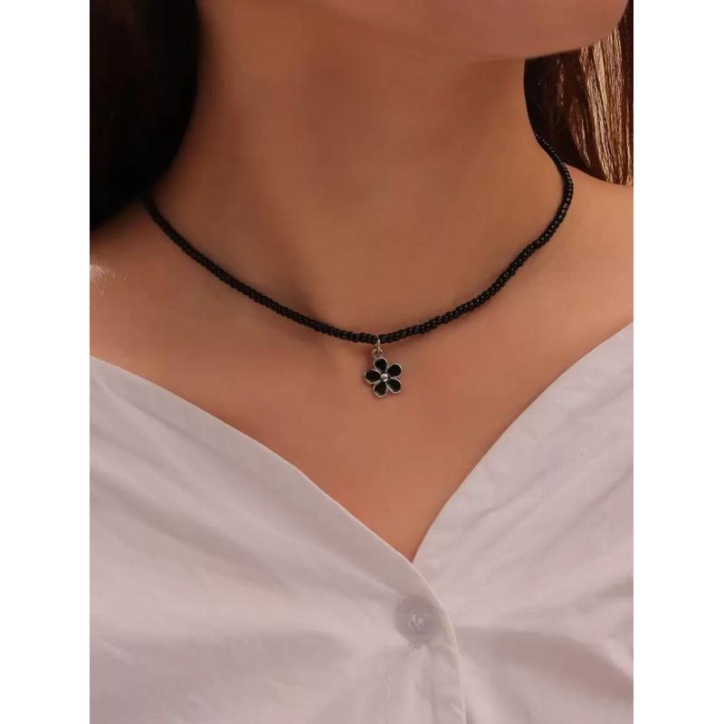 1pc Dainty Flower Charm Beaded Necklace, Perfect for Valentines & Everyday Sweet Style