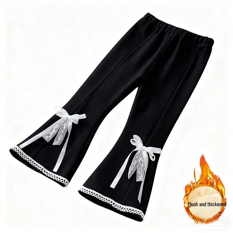 2025 Girls' Stylish Korean Micro-Flare Thick Long Pants for Autumn/Winter