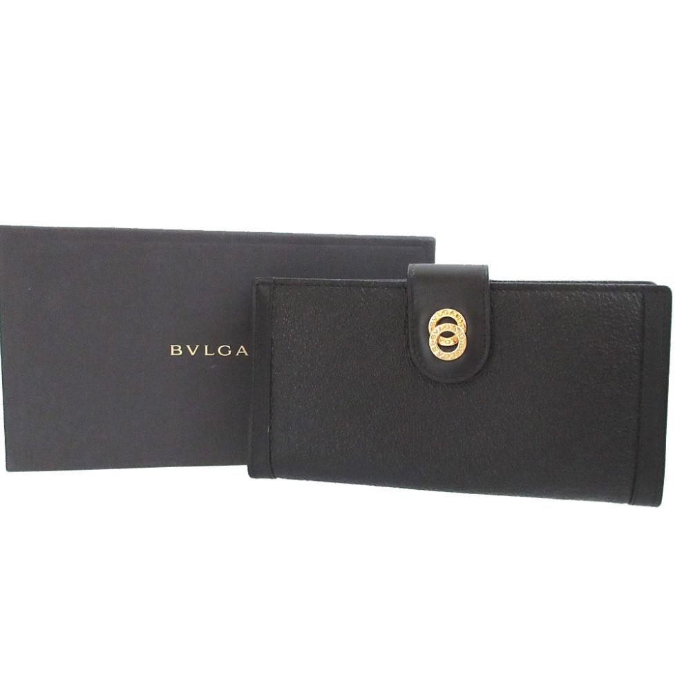 Used AUTHENTIC BVLGARI Long wallet Doppio tondo long wallet Black Leather