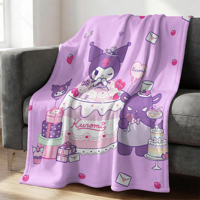 Sweet & Cool Cute Kuromi Flannel Blanket Japanese Anime Soft Warm Throw Blanket Camping Office Bedroom School Nap Blanket