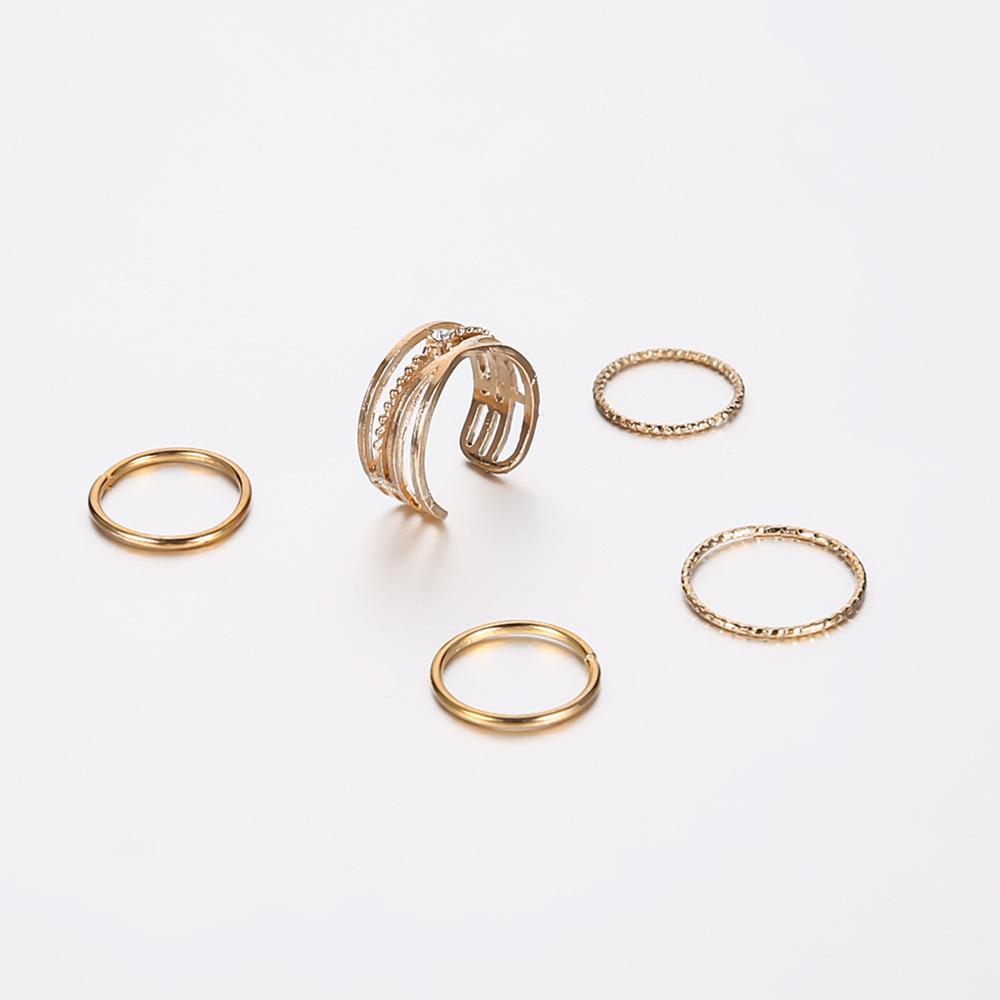 New Product, Multi-Layer Diamond-Set Open Ring, Cold Wind 5-Piece Set, Joint Ring For Women