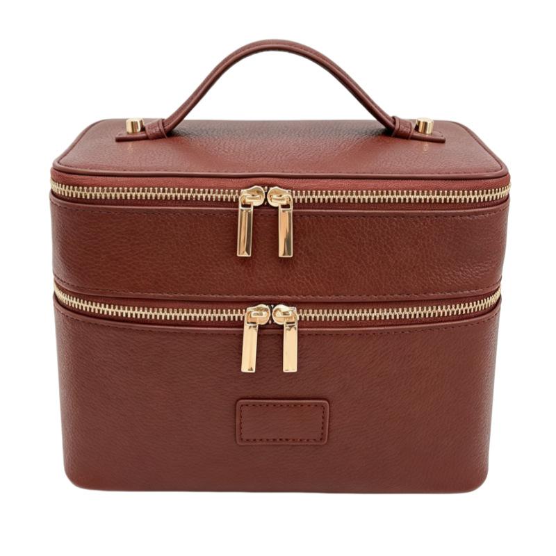 Borsa Cosmetica di Lusso a Doppio Strato di Grande Capacità per Viaggio Manico Superiore Portatile Pelle PU Multi Scomparto Custodia da Toeletta