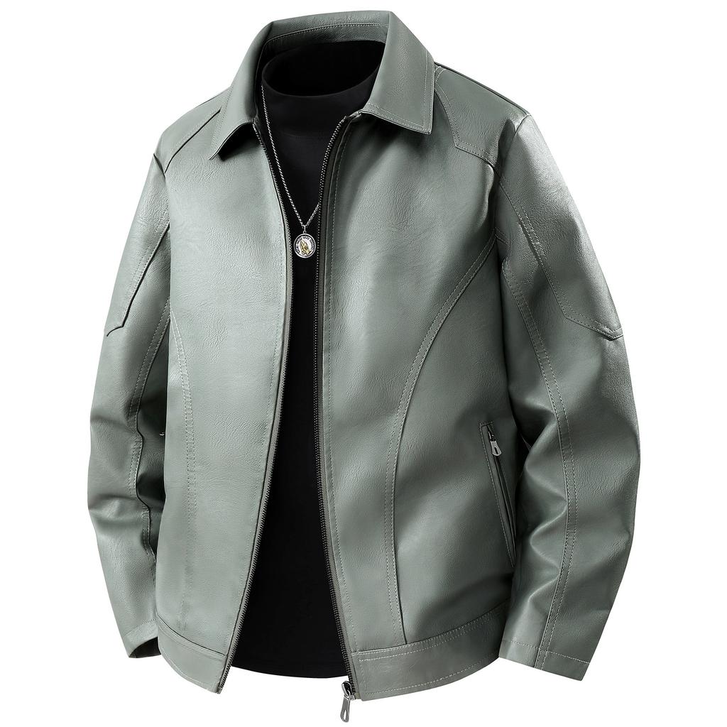 Leather Jacket In Spring and Autumn Korean Style Casual Trend Thin Men's Jacket In Spring and Autumn Plus Fat Plus Larger Casual Leather Jacket