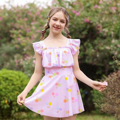 Stylish One-Piece Skirt Swimsuit for Girls Aged 8-12
