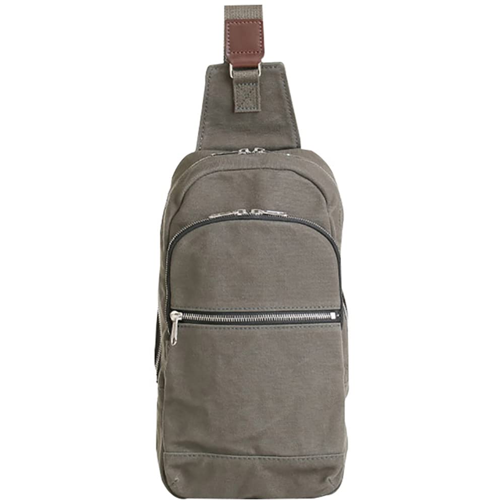 Hinomoto Canvas One-Shoulder Moss Green Body Bag (Fits B5 Sizes Water-Repellent Made in Japan)