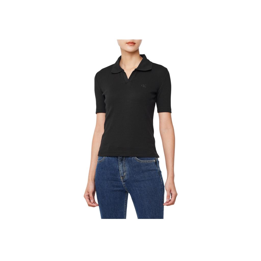 Calvin Klein Logo Slim Fit Polo Shirt Women Tops Black 47AB205-UB1