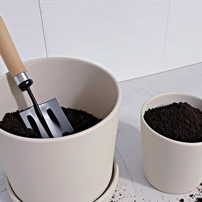 Nordic Minimalist Unglazed White Ceramic Pot with Tray - Breathable Round Terracotta Succulent and Bonsai Planter with Holes