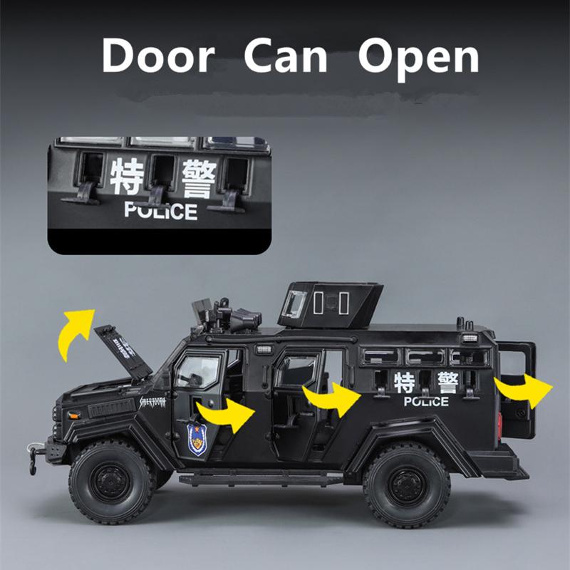 1:24 Legierung Tiger gepanzertes Auto LKW Modell Diecasts Metallspielzeug Polizei Explosionsgeschütztes Auto Fahrzeuge Modell Ton und Licht Kinder Geschenke