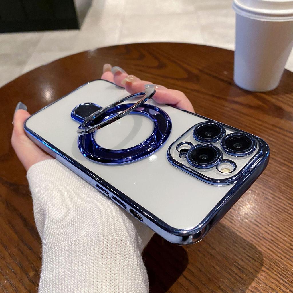 Husă Electroplacat cu Inel Magnetic pentru iPhone 16 SE, 15 Pro Max, 14 și 13