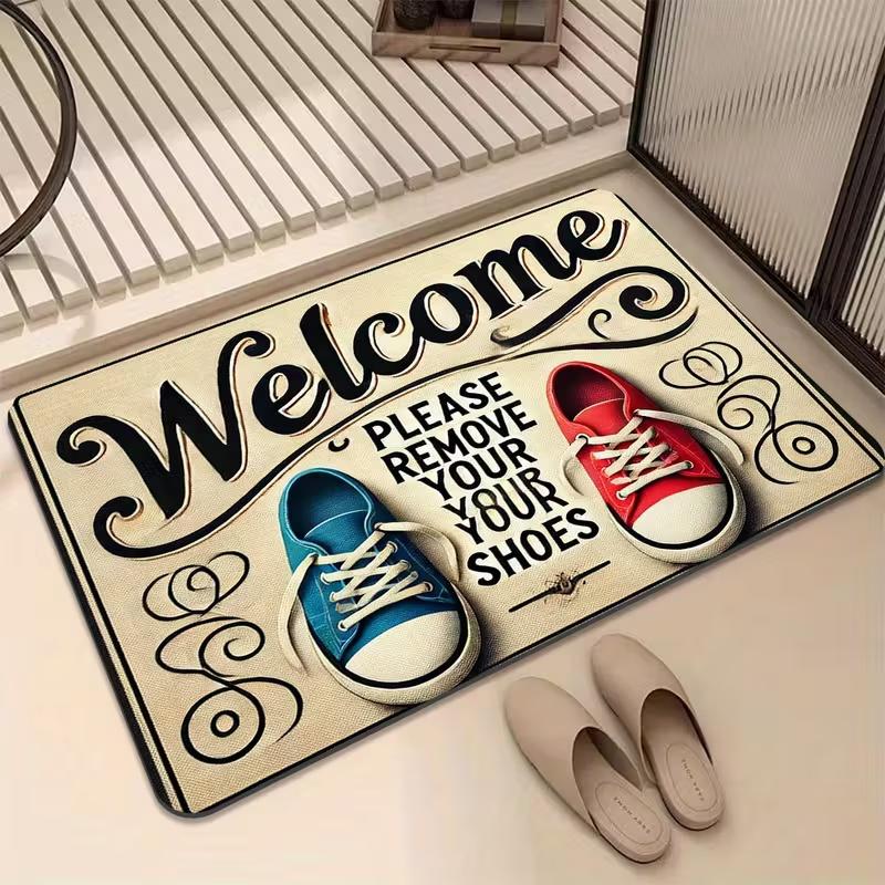 Flower and Leaf Design Welcome Mat Non-Slip Indoor Outdoor Door Carpet Perfect for Kitchen Garden Farmhouse Decor