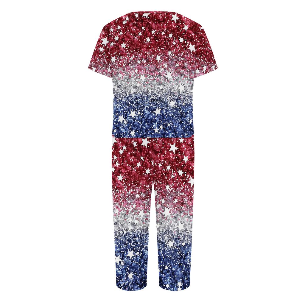 2 Piece Sets For Women Short Sleeve Top And Pants With Pockets Workout Soft Print Sets