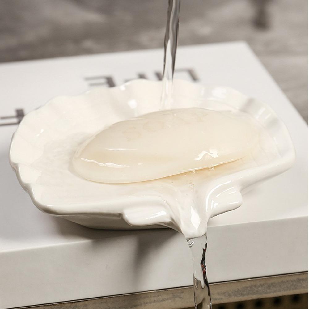 Soap Dish Drain Rack Ceramic Soap Drying Rack Not Easily Deformed Shell Conch Soap Box Bathroom