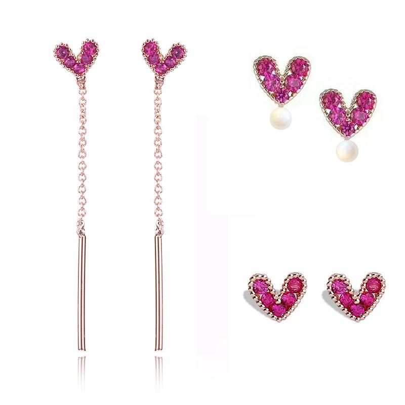 Women Fashion Pink Zircon Love Shape Delicate Earrings