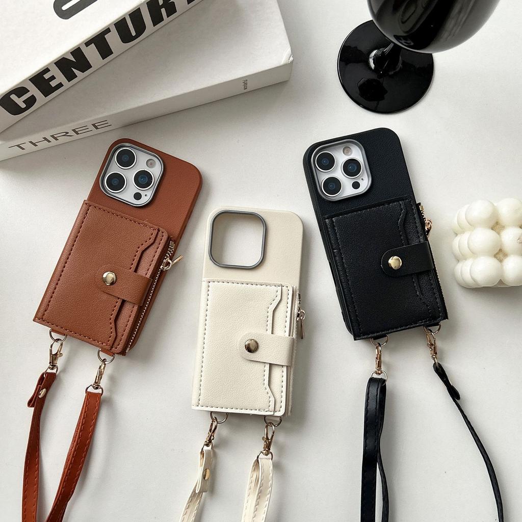 Silver frame card bag crossbody suitable for Apple 17promax mobile phone case 16pro anti-drop card 15/14 protective case 13