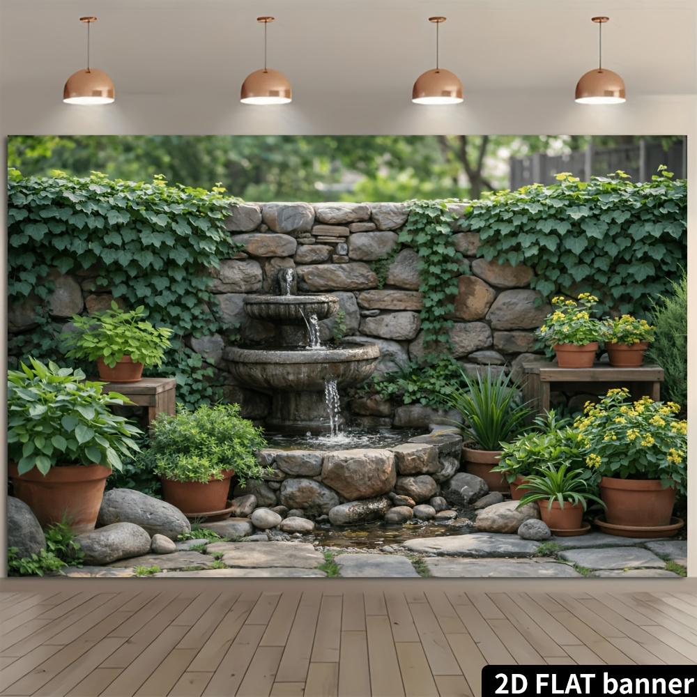 Natural stone fountain backdrop, featuring ivy climbing boards and double-tiered fountain, for indoor/outdoor decoration