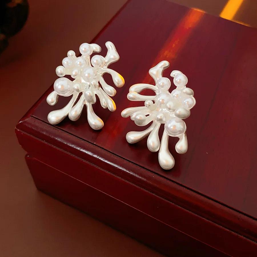 

Серьги-пусеты Фейерверк с золотым гальваническим покрытием и жемчугом, модные европейские и американские, для женщин, роскошный циркон