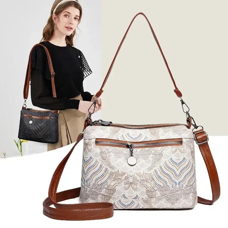 Fashion Versatile PU Zipper Large Capacity Crossbody Bag  New High Quality Solid Color Stitching Soft Simple Shoulder Bag
