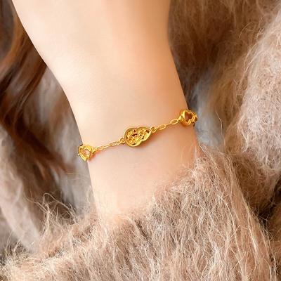 Real Gold Electroplated New Chinese Flower Gourd Bracelet Women's Fashion Light Luxury Versatile Bracelet Niche High-end Jewelry