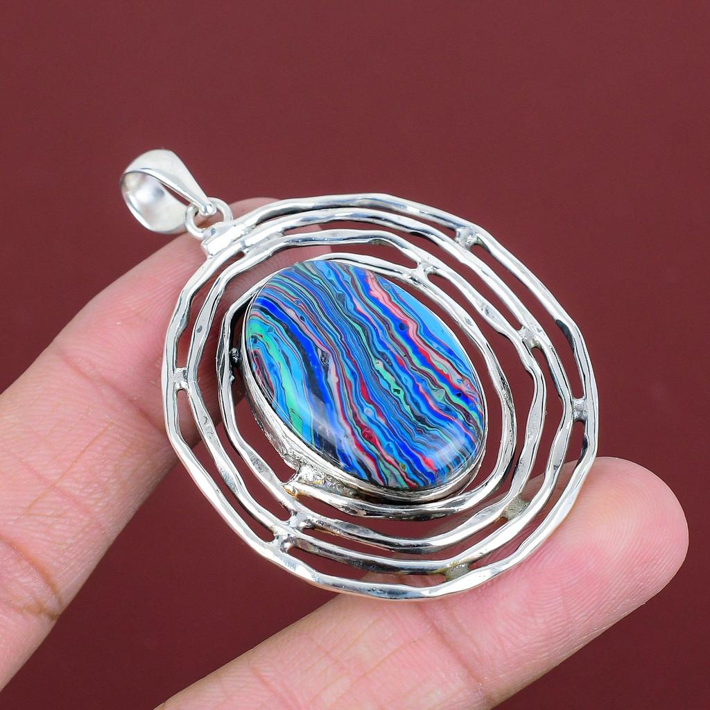 Regenbogen-Calsilica Anhänger 925 Sterlingsilber Anhänger Handgefertigter Designer-Anhänger Edelsteinanhänger Regenbogen-Calsilica Schmuck Geschenke für Mutter