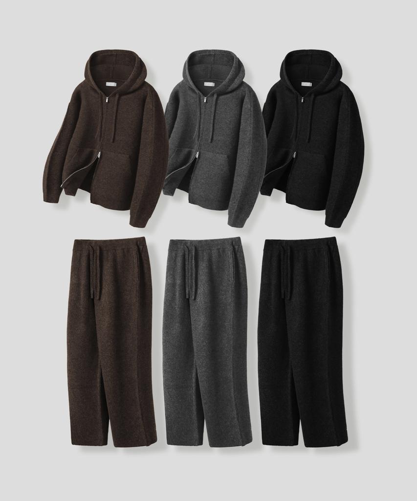 Mood Inside Pure Slans Knit Zip-Up Hoodie Set_ 3 Colors