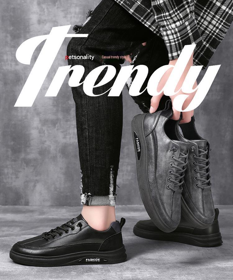 New Men's Autumn Breathable Waterproof Non-slip Black Leather Casual Sneakers