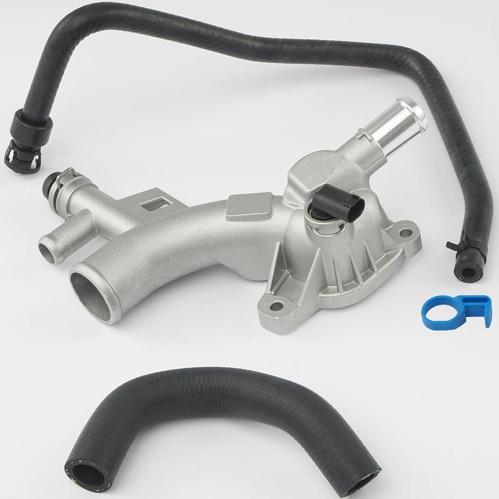 Aluminum Engine Coolant Housing Water Outlet Kit with Inlet Hose and Oil Cooler Hose Compatible with 2011-2021 Chevy Cruze Sonic Trax, Buick Encore