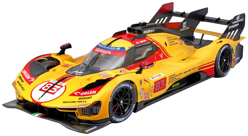 Kyosho BURAGO Ferrari 499P Le Mans 2024 Yellow Clear Case Finished Model 1/18 No.83 18-16313Y