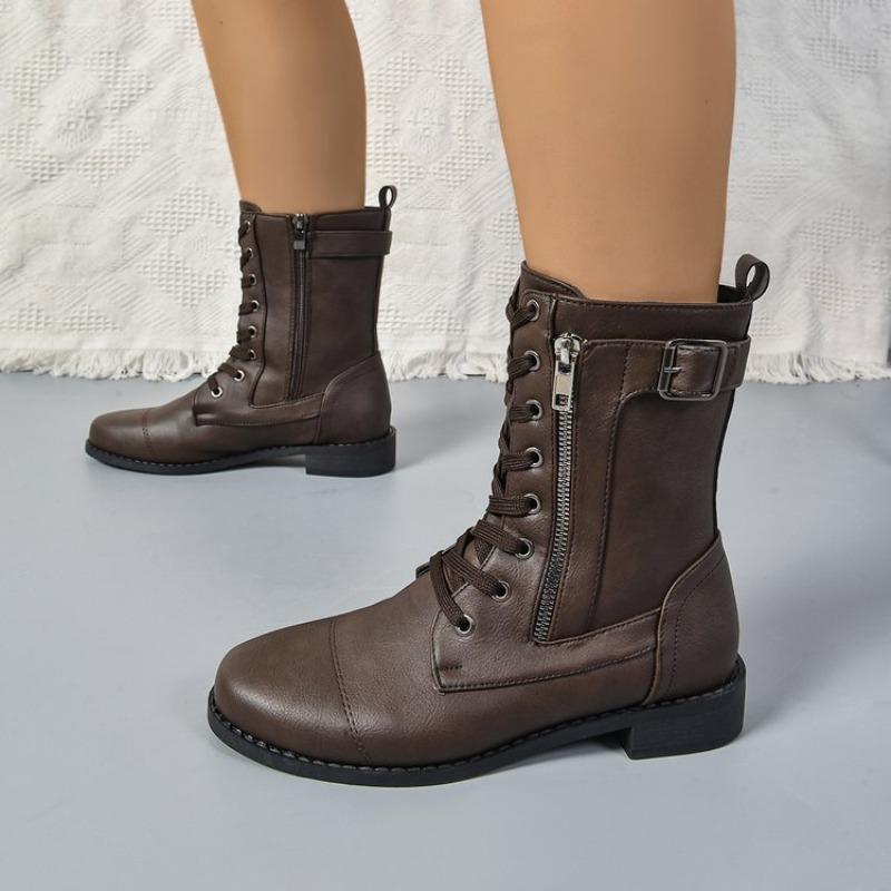 2026 Hot Sale Ladies Shoes Mid-Calf Women's Boots Fashion Side Zipper Modern Boots Women New Lace-up Plus Size Shoes for Women