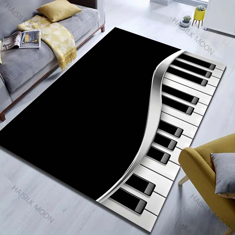 Black and White Piano Keyboard Print Carpet for Bedroom Living Room Bedside Sofa Floor Mat Modern Home Decor Area Rug