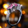 Female Pink Round Zircon Stone Finger Engagement Ring Vintage Silver Color Wedding Band Bridal  For Women