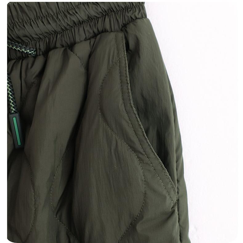 Lace-up Elastic Waist Rhombic Crimped Cotton Pants Women's Autumn and Winter Literature and Art Large Size Loose Windproof Warm Wide-leg Pants
