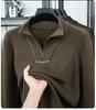 Men's Plus Size Trendy Half-Zip Wool Sweater: Autumn/Winter Fleece Pullover, Warm Casual Knit.