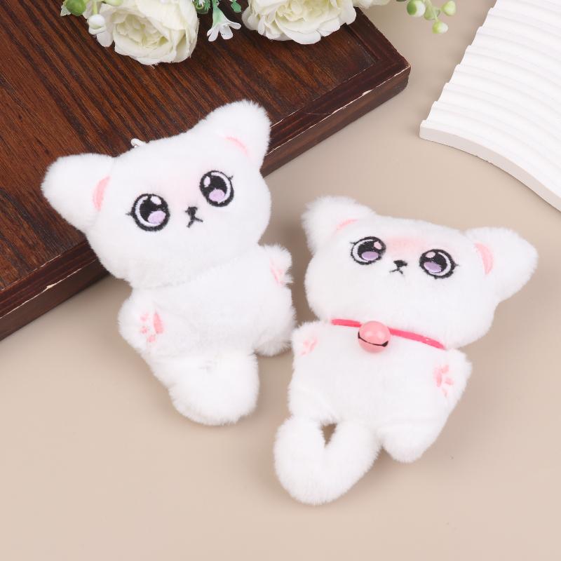 1Pcs White Siamese Kitten Stuffed Doll Backpack Decor Squeaky Bell Kitten Plush Keychain Pendant Schoolbag Ornament Gift