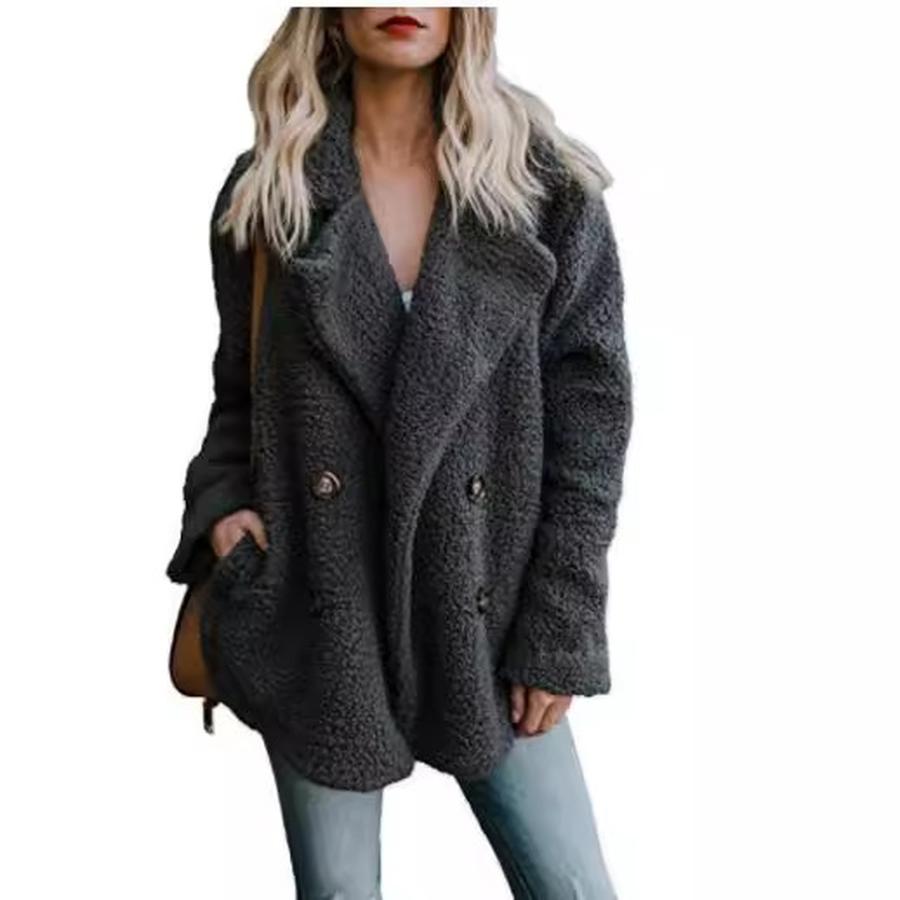 Platform Autumn New Arrivals Women's Plush Button-Down Coat Top