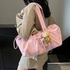 Pleated Drawstring Tote Bag Sweet Lightweight Handbag Portable Nylon Shoulder Bag Girls