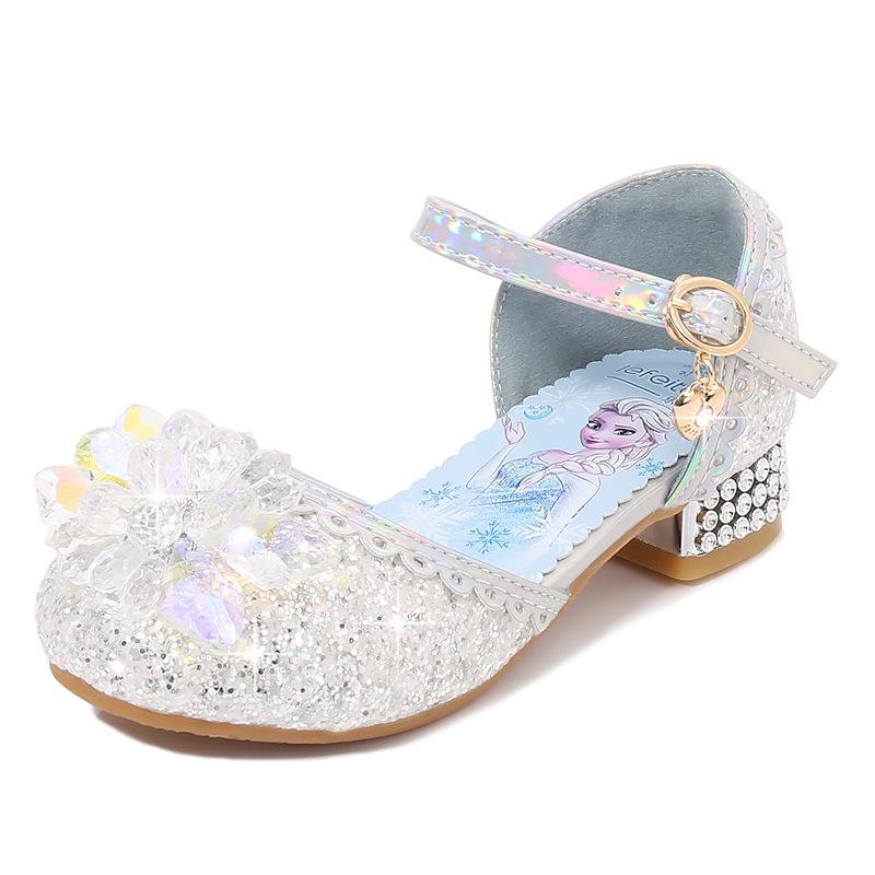 

Girls Sandals Fashion New Spring Autumn Summer High Heel Elsa Closed-Toe Girls Little Princess Elsa Crystal Children s Shoes 38 срібний