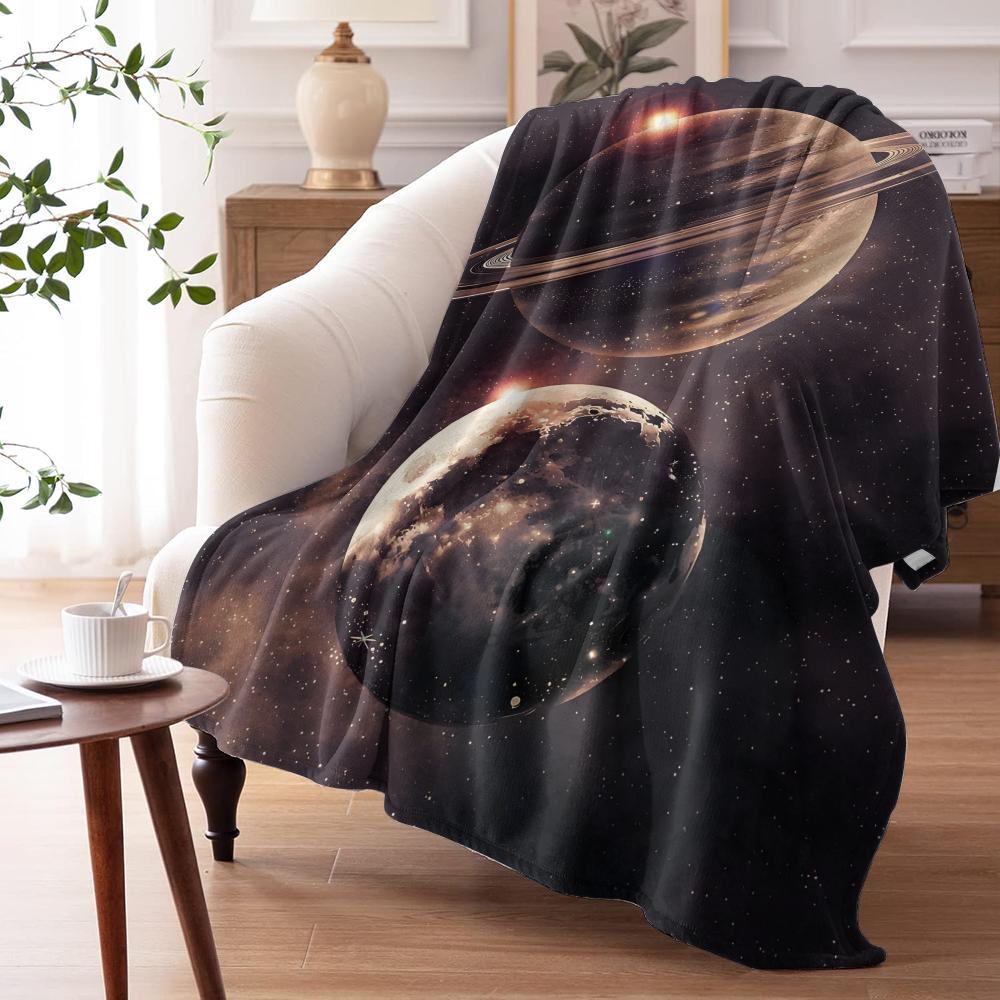 Planets and Rings in Space Throw Soft Flannel AC Blanket Lightweight Summer Nap Throw Cozy Blanket for Sofa Bed Travel Home 100cmx150cm