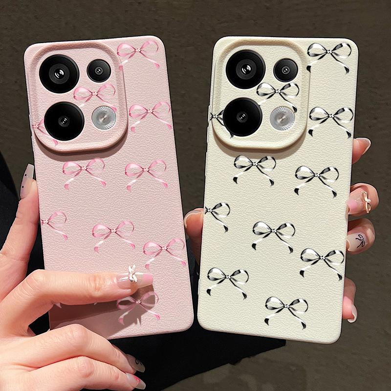 Bowknot Pattern TPU Matte Phone Case For Xiaomi 13T Pro Poco X7 X6 M6 Pro Redmi Note 14 Pro 13 12 11 Leather Texture Slim Shockproof Soft Bumper Cover