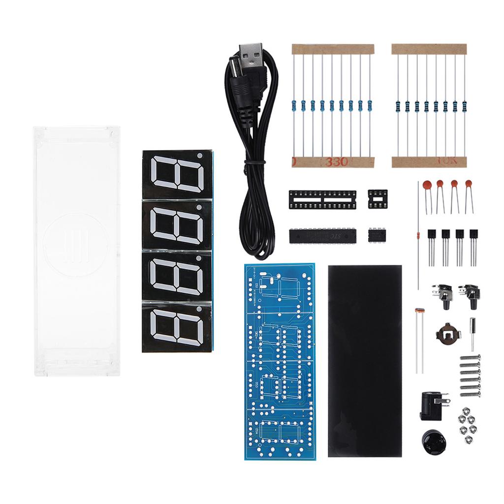 4-digit Digital LED Clock Kit Auto Display Time/Temperature Electronic Kit Clock - Red