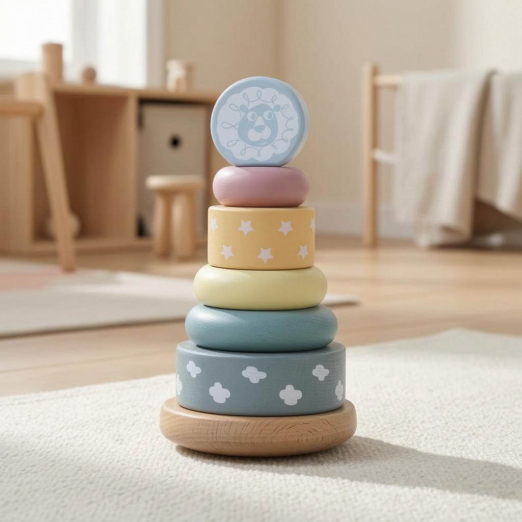 Rainbow Tower Wooden Stacking Blocks For Kids Educational Cognitive Play