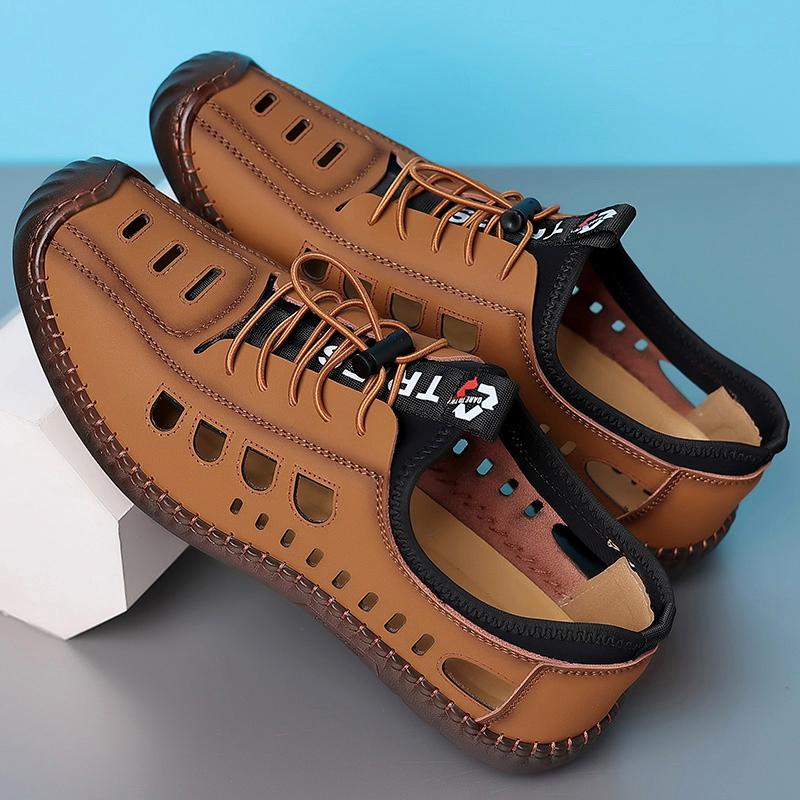 

Модные классические летние мужские сандалии из натуральной кожи, мягкие дышащие туфли, пляжные римские сандалии, мужские сандалии, сшитые вручную повседневные туфли 44