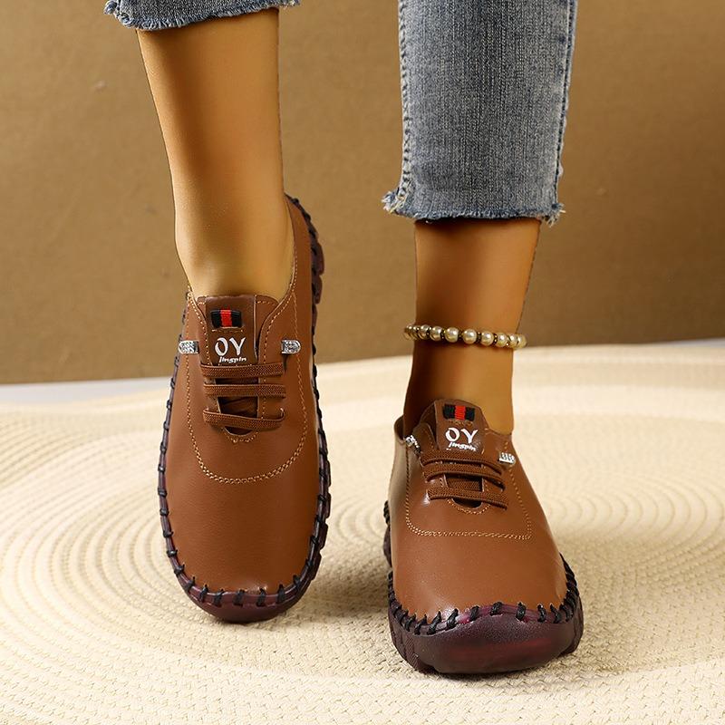 Herbst neue Rindersehne weiche Sohle Mutter Schuhe Damen große Größe handgenäht Schnürung Außenbekleidung Freizeit