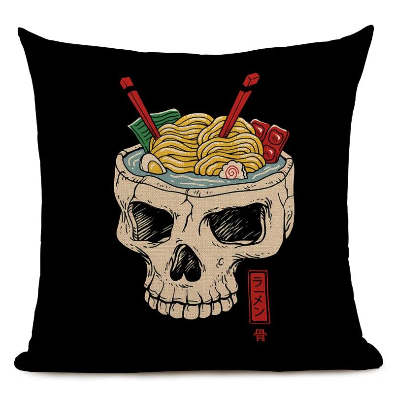 Japanese Style Decorative Cushion Cover Cute Japanese Ramen Tea Cat Octopus Pillowcase for Home Decor