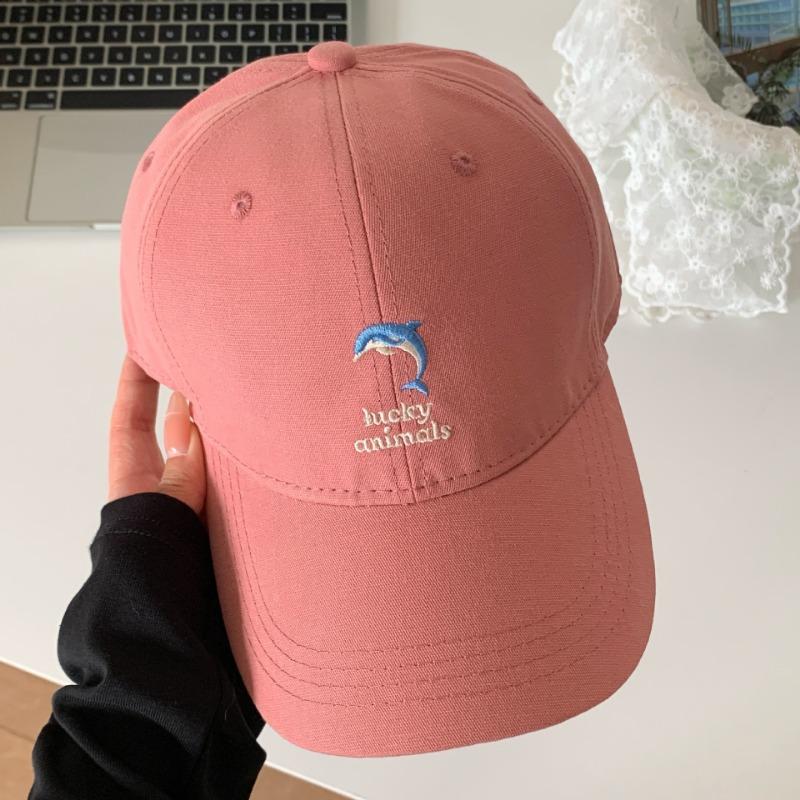 New Cute Embroidered Dolphin Baseball Cap Women's Spring and Summer Versatile Face Small Sunshade Sun Protection Cap Tide