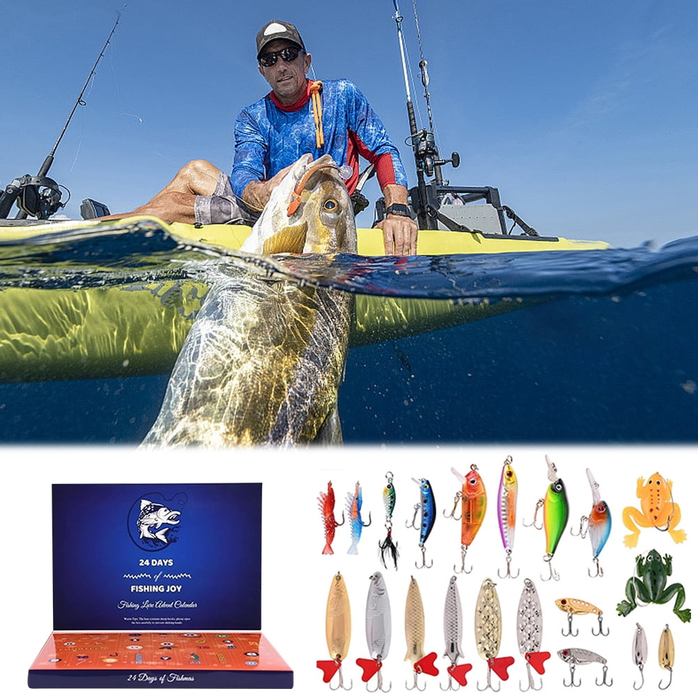Advent Calendar Fishing Christmas Countdown - 24 Days Fishing Bait Set for Adult Men Teen Boys - 2023 Christmas Surprise Gift