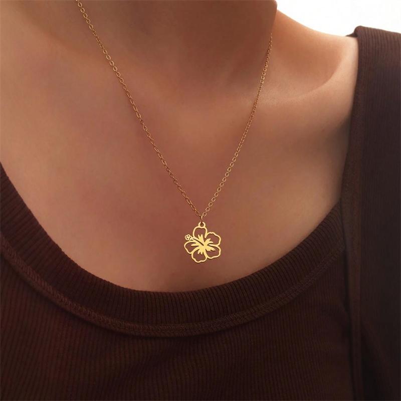Edelstahl Hohlblumen Anhänger Halskette für Damen Minimalistisch Goldfarbene Blumen Halskette Anhänger Hochzeitsparty Schmuck