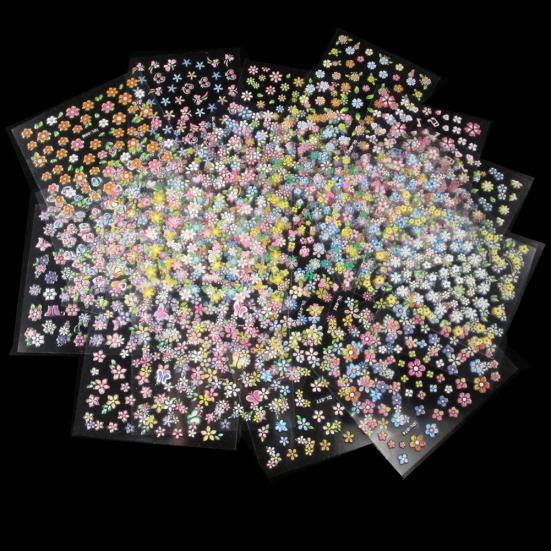 30 Blätter 3D DIY Blumen Nagelkunst Aufkleber Klebeabziehbild Dekor Maniküre Werkzeug