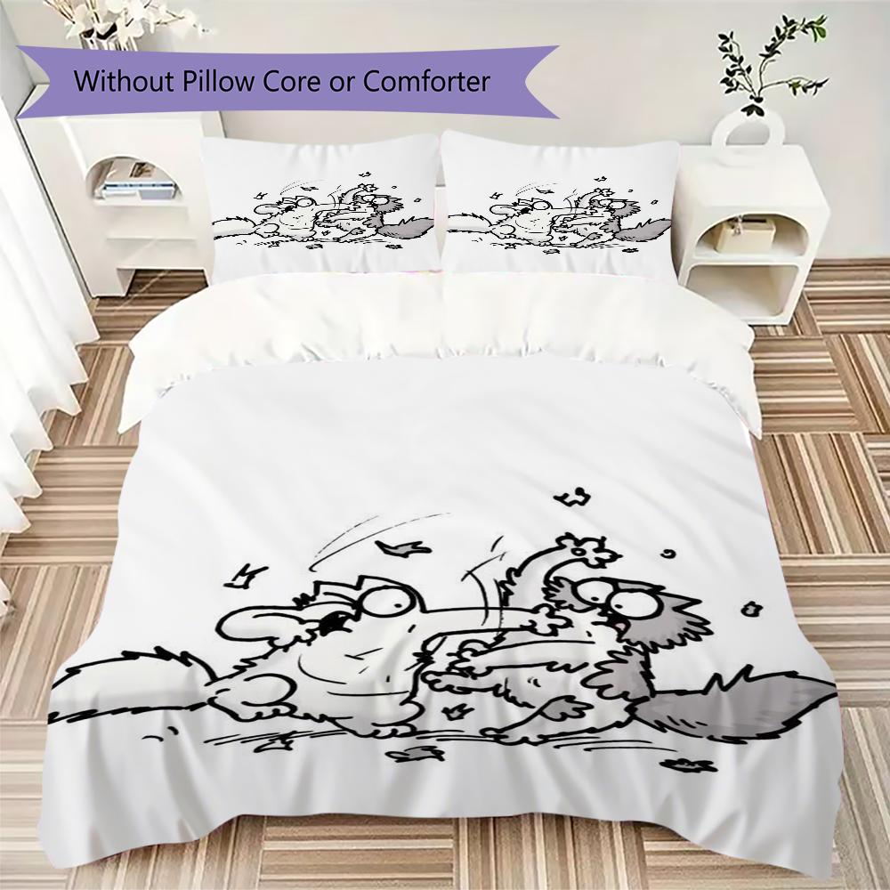 Simon‘s Cat Pattern Bedding Uilt Set Uilt Cover Pillowcase Home Decoration Birthday Gift (1 * Duvet Cover + 2 * Pillowcase Without Core)
